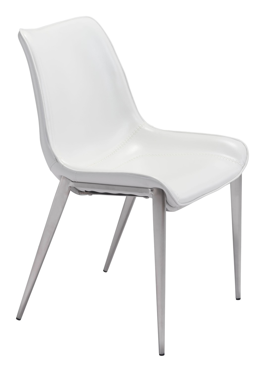 Stich Design White Faux Leather and Stainless Side or Dining Chairs Set of 2