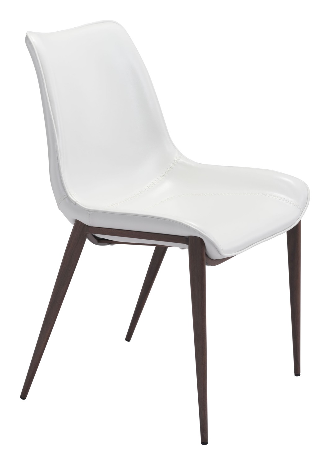 21.3" x 23.6" x 35.4" White & Walnut, Leatherette, Brushed Stainless Steel, Dining Chair - Set of 2