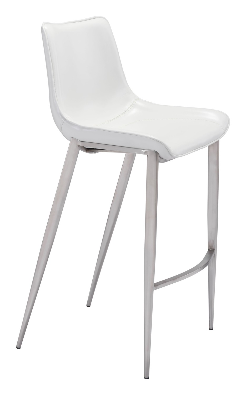 20.7" x 21.7" x 43.3" White, Leatherette, Brushed Stainless Steel, Bar Chair - Set of 2