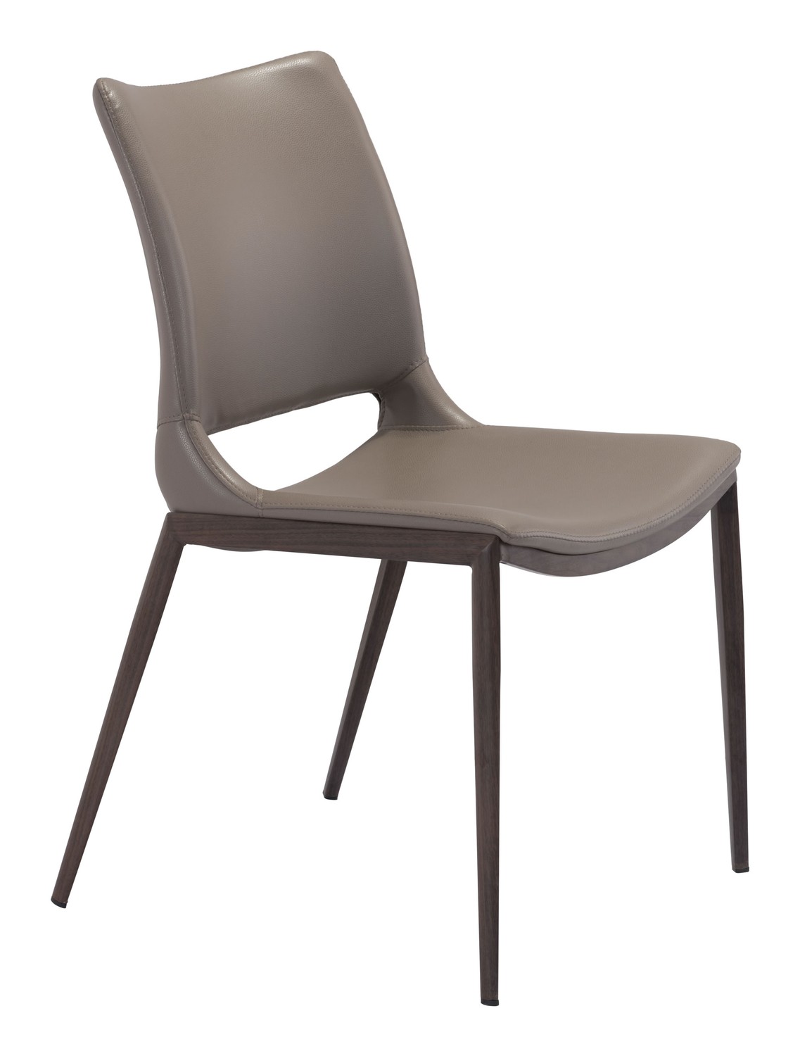 21.3" x 22.2" x 35" Gray & Walnut, Leatherette, Brushed Stainless Steel, Dining Chair - Set of 2
