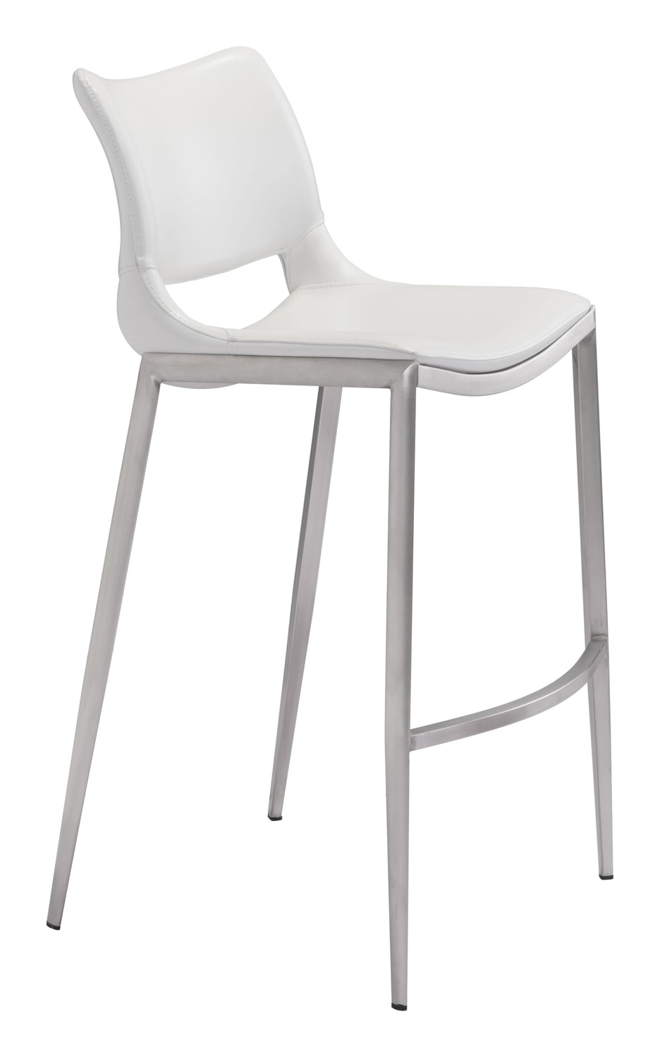 20.9" x 21.7" x 40.9" White, Leatherette, Brushed Stainless Steel, Bar Chair - Set of 2