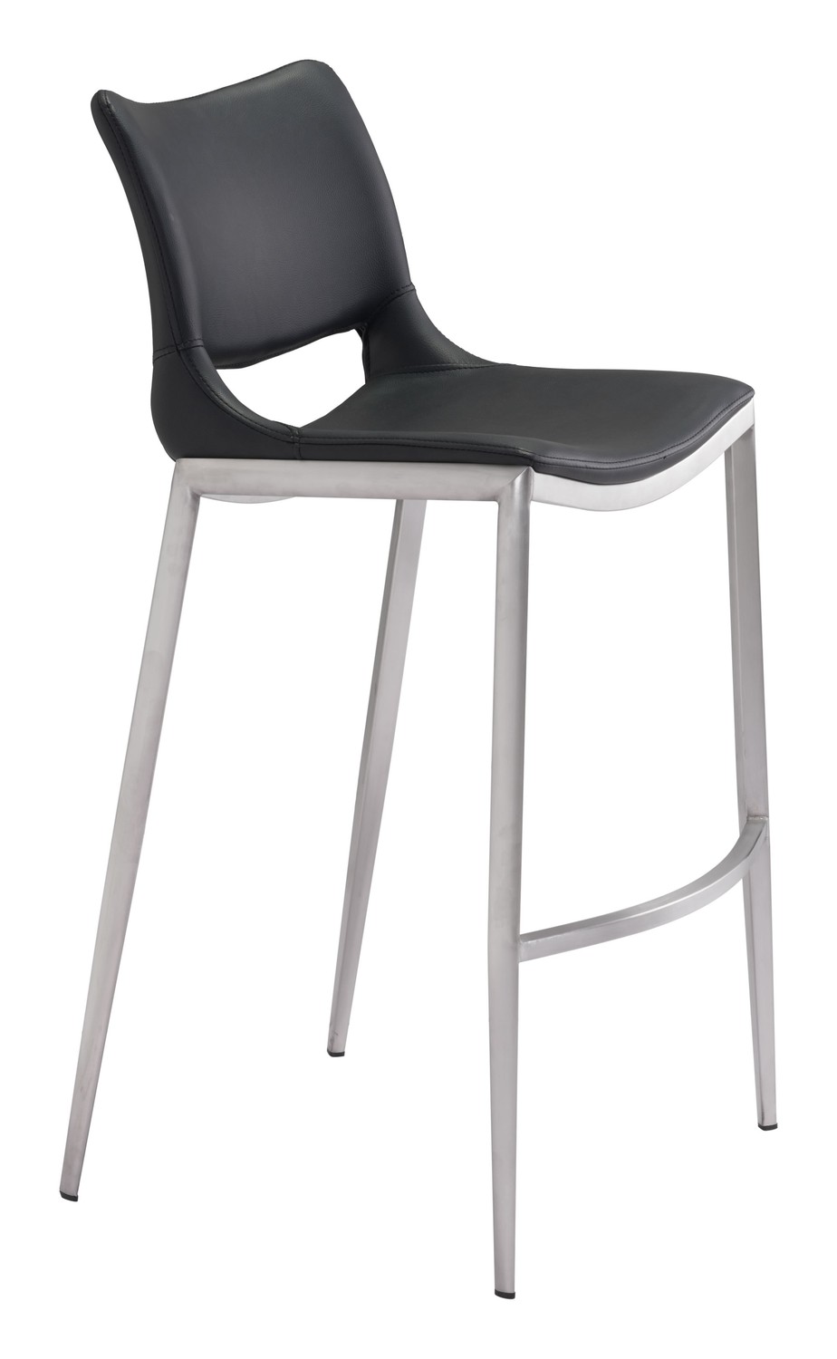 20.9" x 21.7" x 40.9" Black, Leatherette, Brushed Stainless Steel, Bar Chair - Set of 2