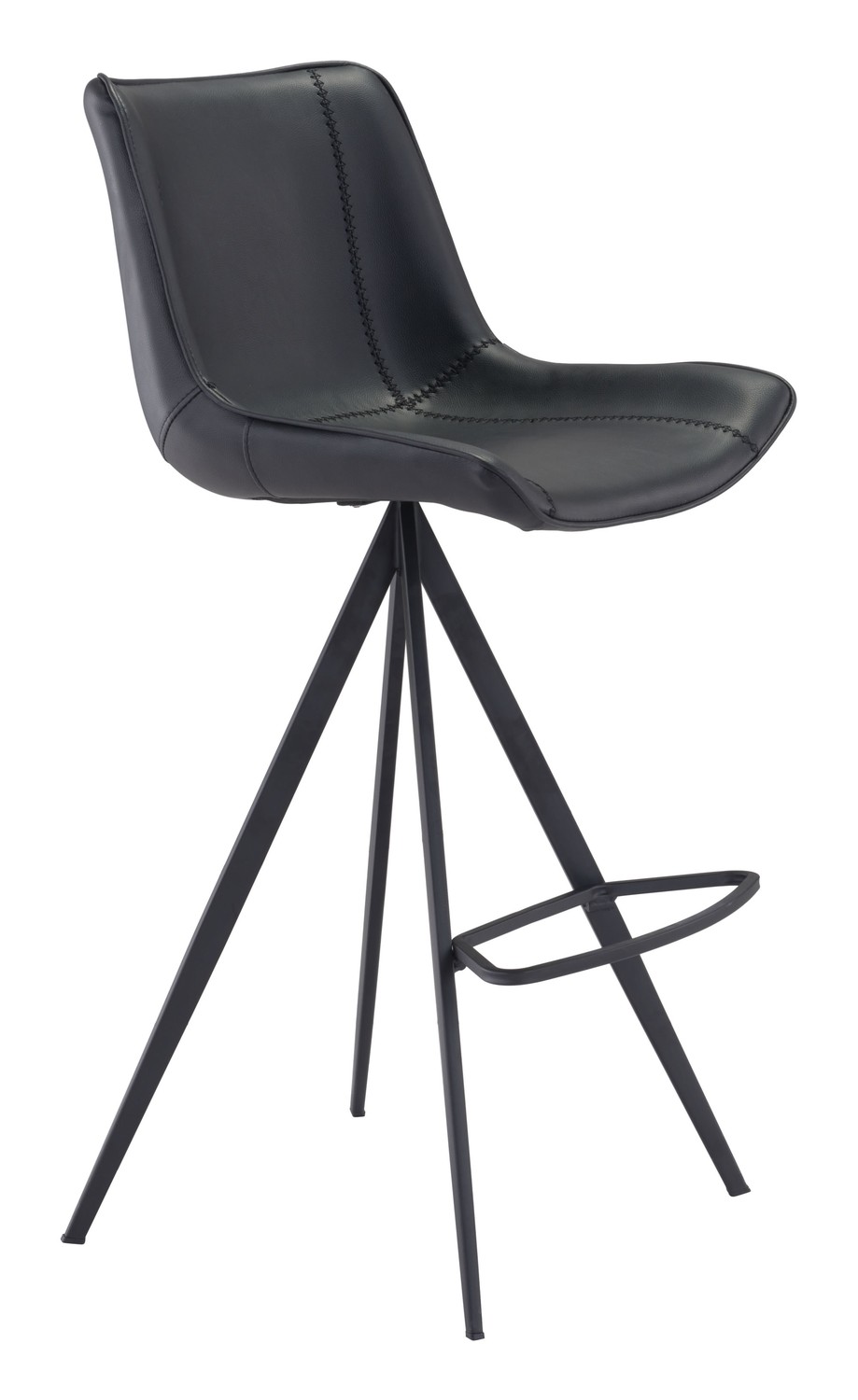 18.7" x 22.8" x 42.1" Black, Leatherette, Stainless Steel, Bar Chair - Set of 2