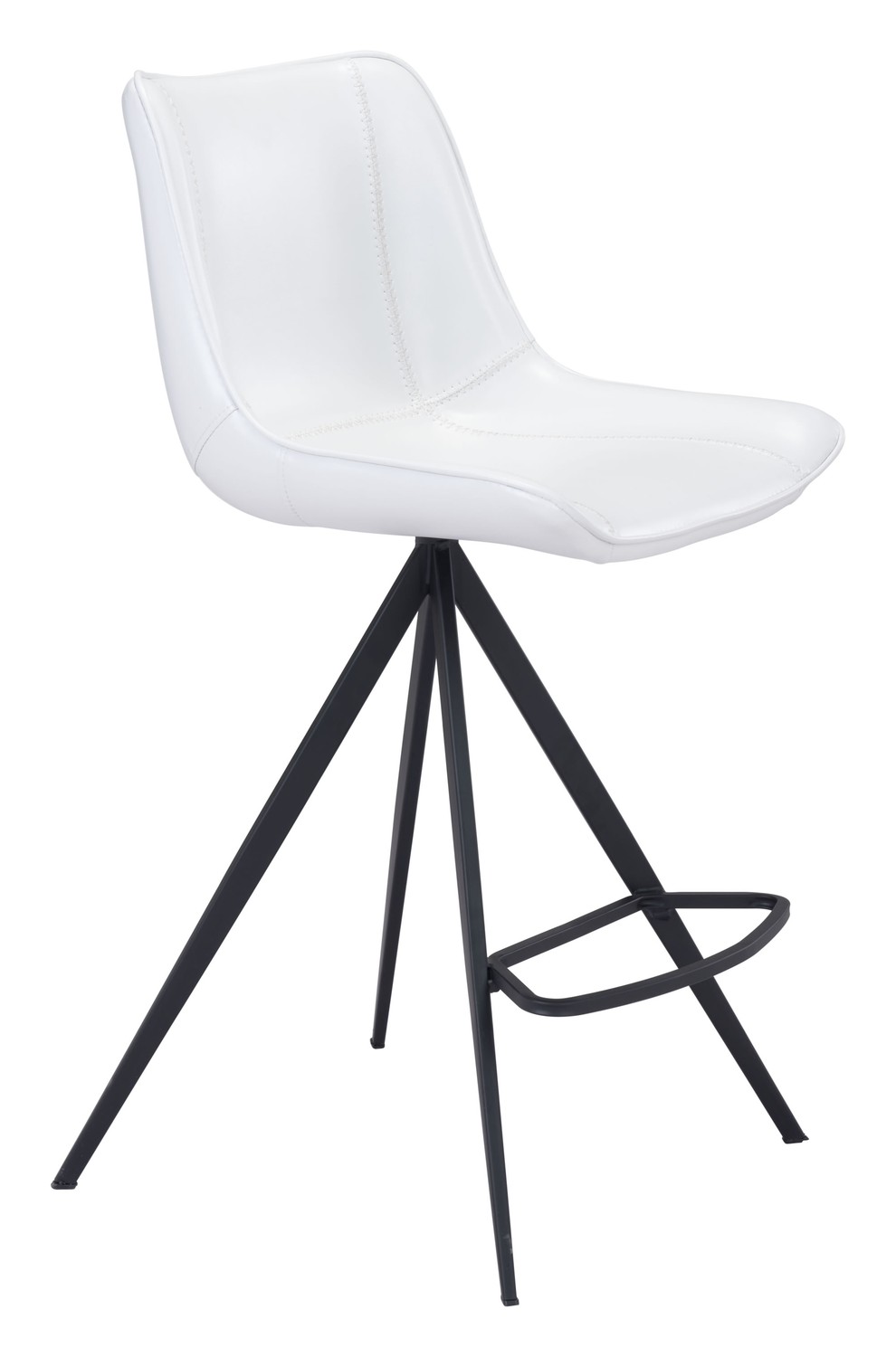 19.3" x 21.7" x 39" White & Black, Leatherette, Stainless Steel, Counter Chair - Set of 2