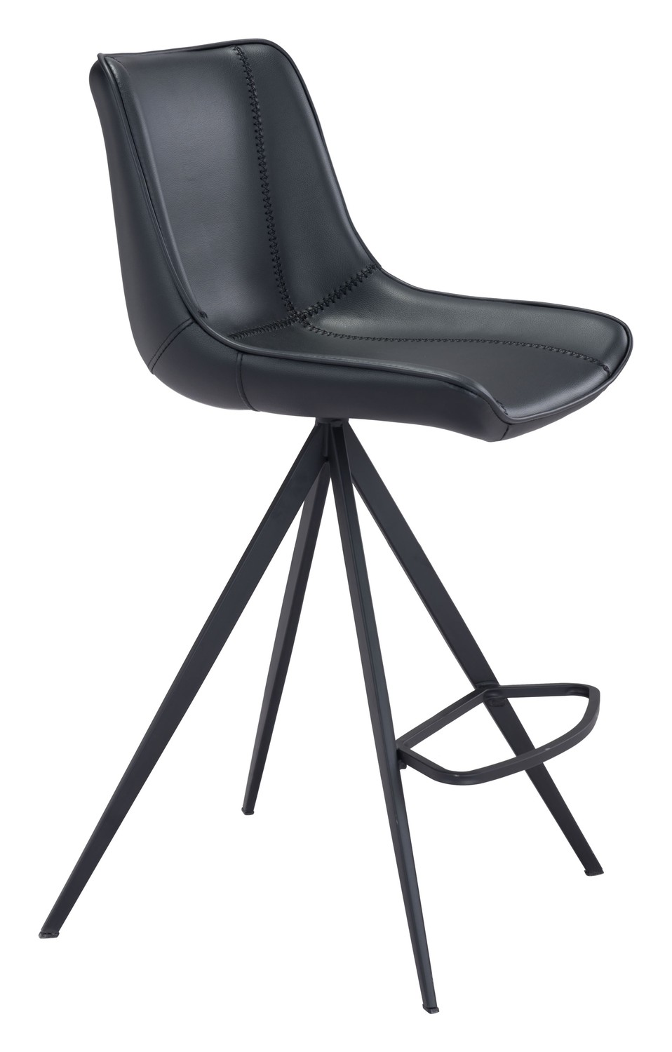 19.3" x 21.7" x 39" Black, Leatherette, Stainless Steel, Counter Chair - Set of 2