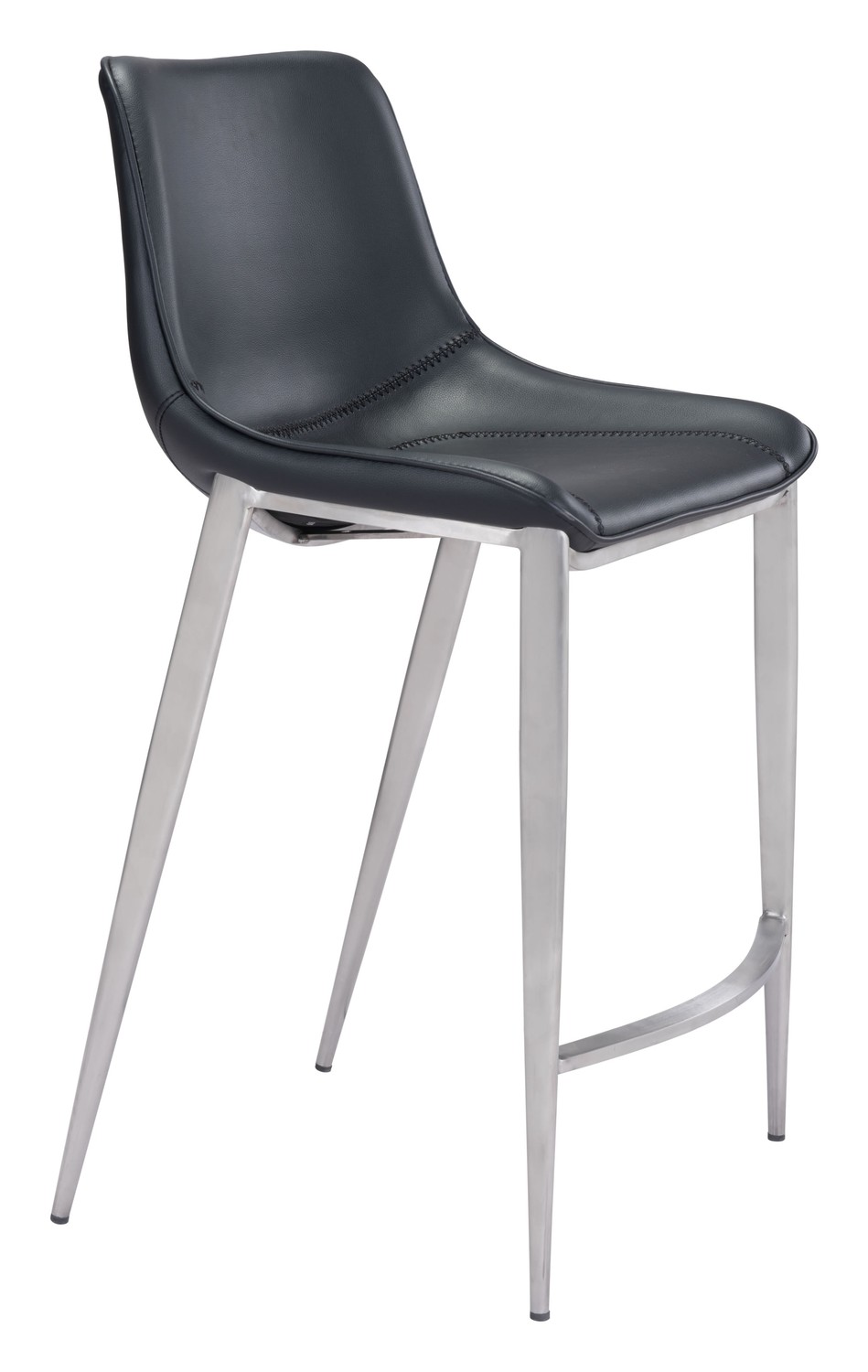 20.7" x 21.7" x 39.8" Black, Leatherette, Stainless Steel, Counter Chair - Set of 2