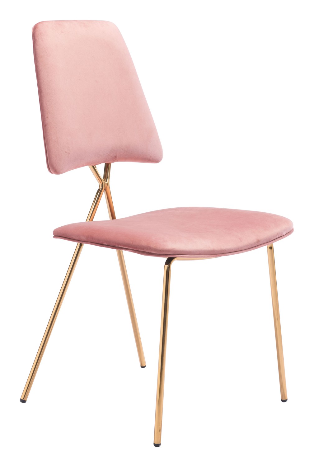 19.7" x 21.9" x 35.8" Pink & Gold, Velvet, Steel & Plywood, Chair - Set of 2