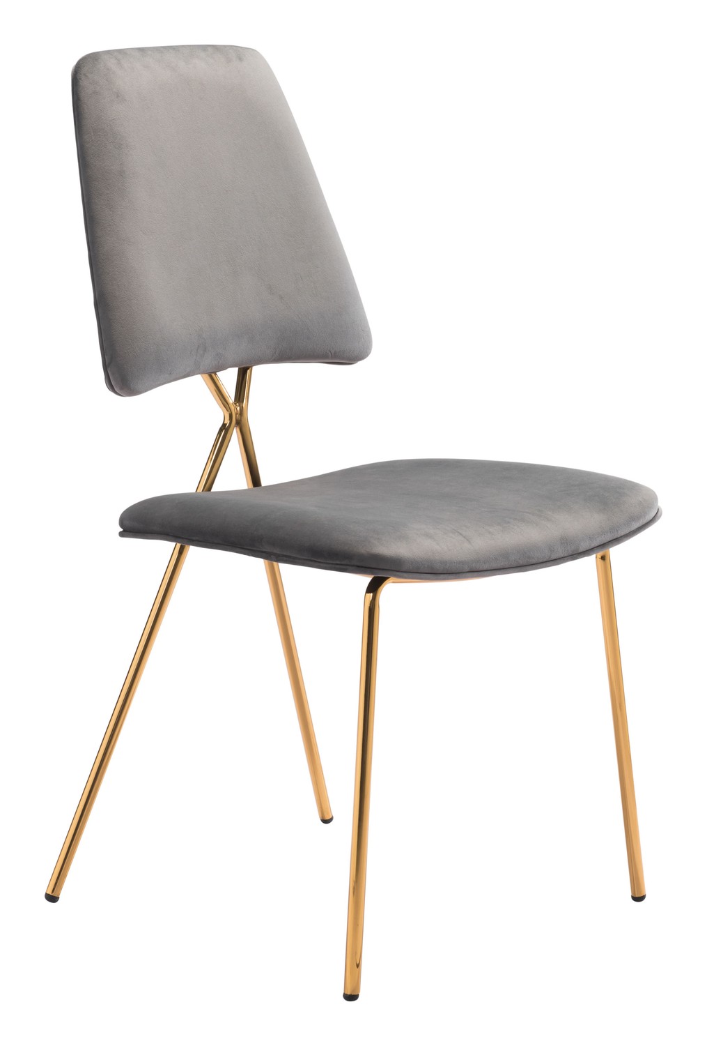 19.7" x 21.9" x 35.8" Gray and Gold Velvet Steel and Plywood Chair Set of 2