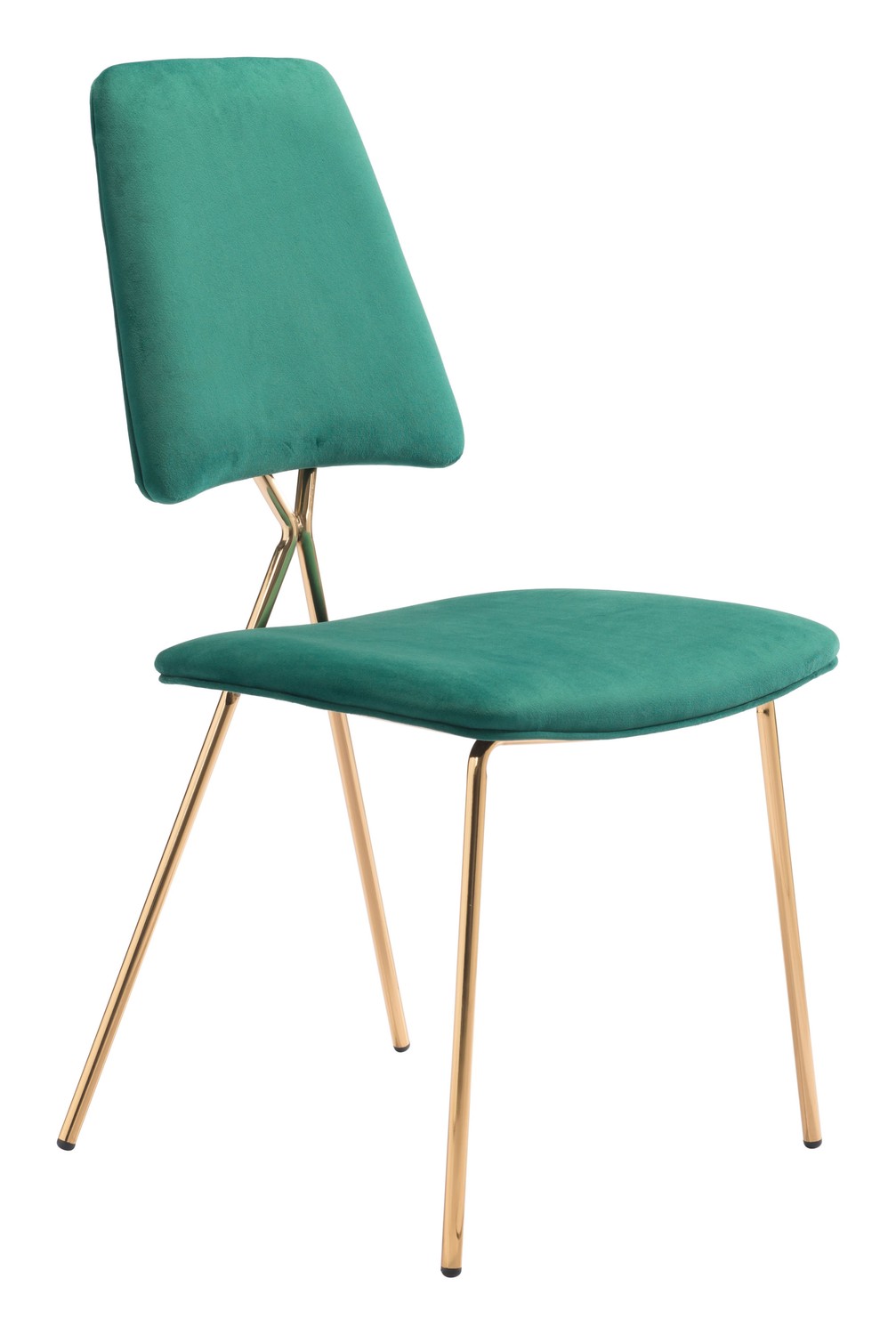 19.7" x 21.9" x 35.8" Green & Gold, Velvet, Steel & Plywood, Chair - Set of 2