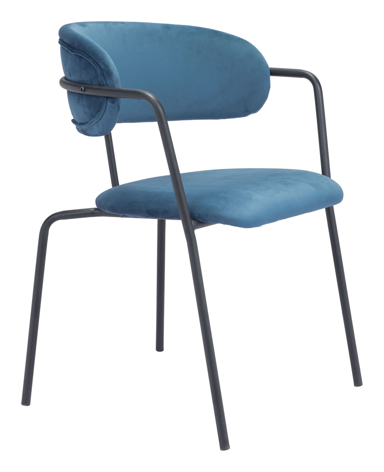 22.8" x 22.8" x 31.1" Blue & Black, Velvet, Steel & Plywood, Chair - Set of 2