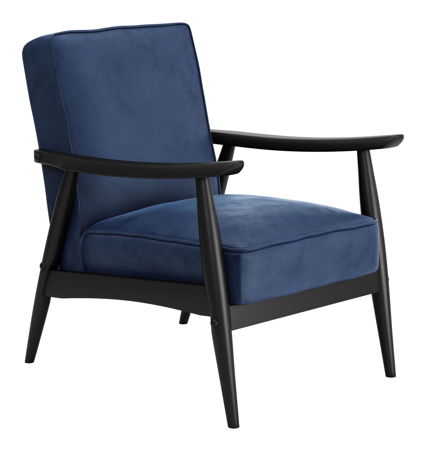 32" x 27" x 33" Blue, Velvet, Rubber Wood, Arm Chair