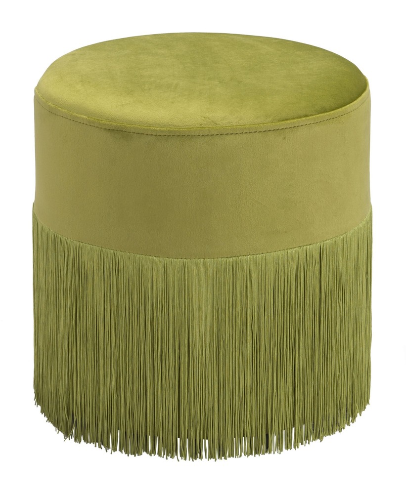 Lime Green Velvet and Tassel Ottoman Stool