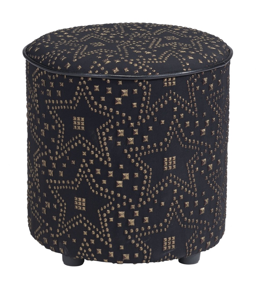 14" x 14" x 15" Gold & Black, Faux Fur, MDF, Cottonwood & Paperboard, Ottoman