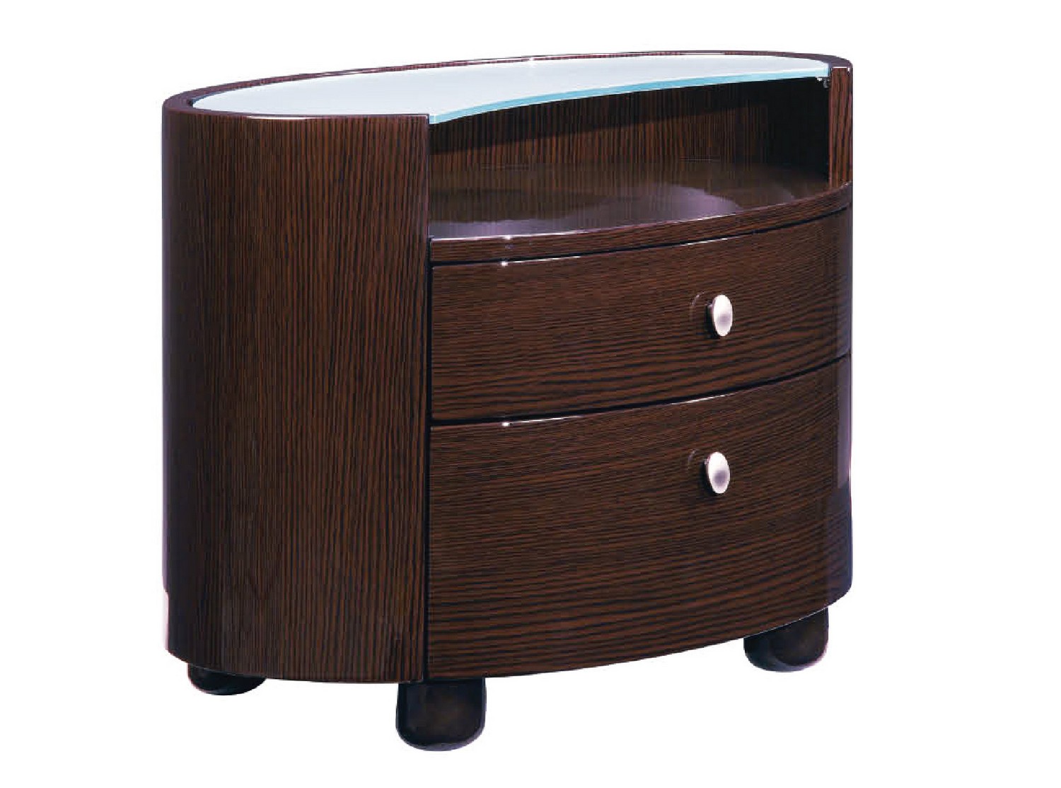 Dark Wood Finish Contemporary Nightstand with Glass Top
