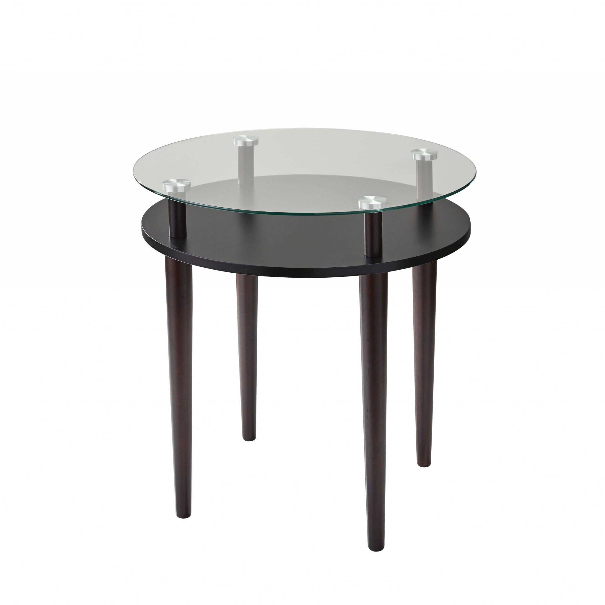 Modern Round Black and Glass Side End Table