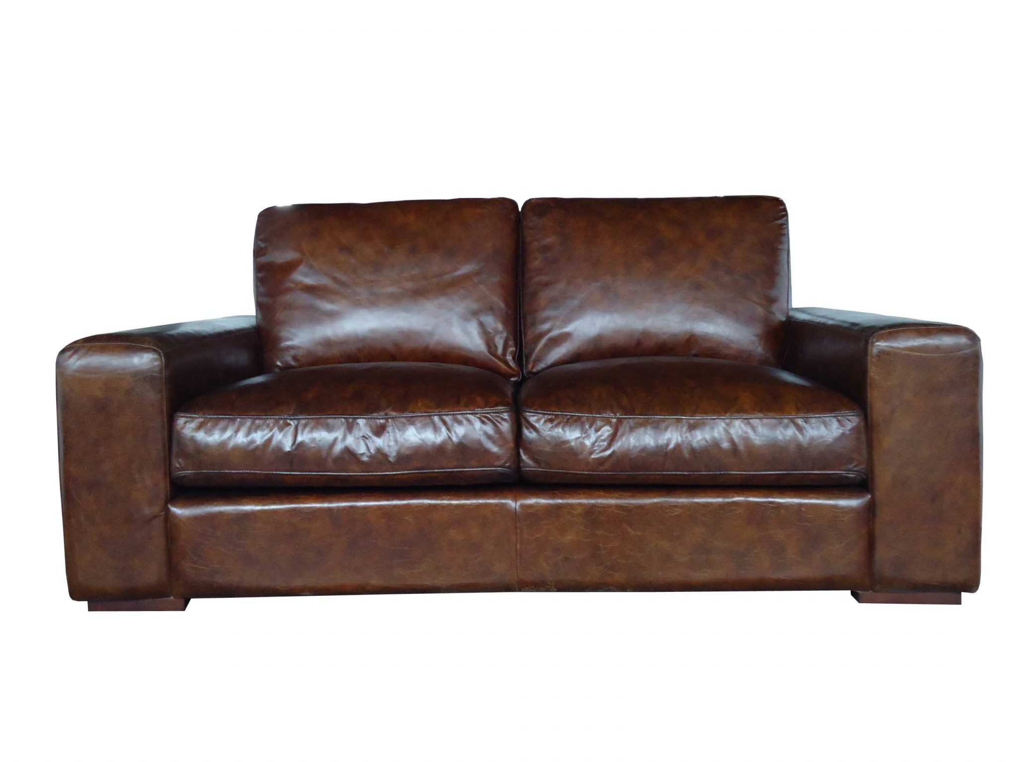 42" X 72" X 34" Brown Full Leather Sofa 2 Seater
