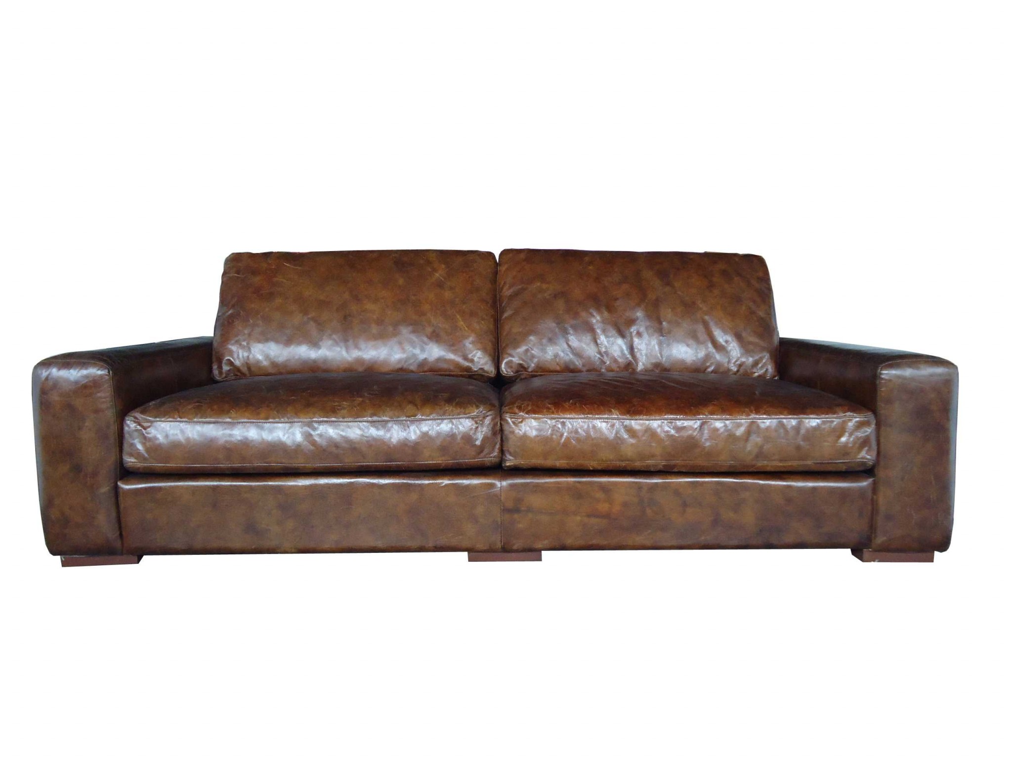 42" X 96" X 34" Brown Full Leather Sofa 3 Seater