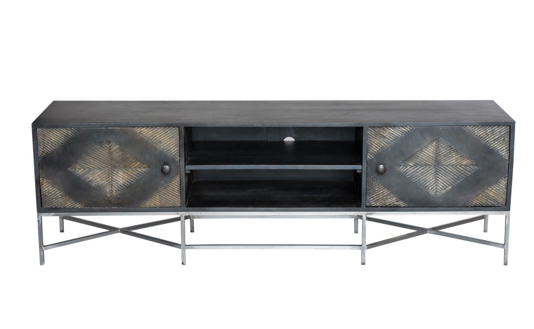 16" X 71" X 23" Metal Base Mango Wood Media Unit