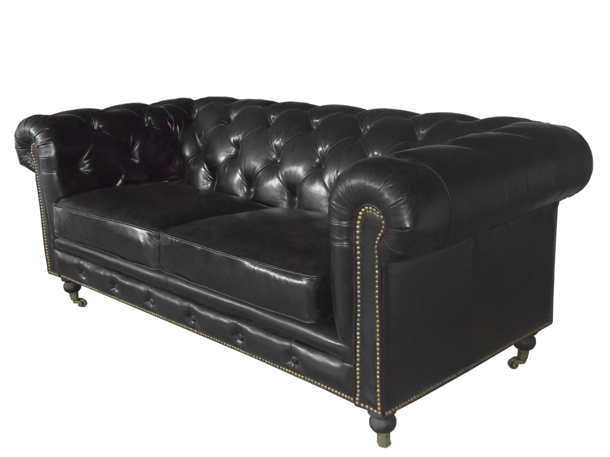 36" X 76" X 30" Black Leather Sofa 2 Places