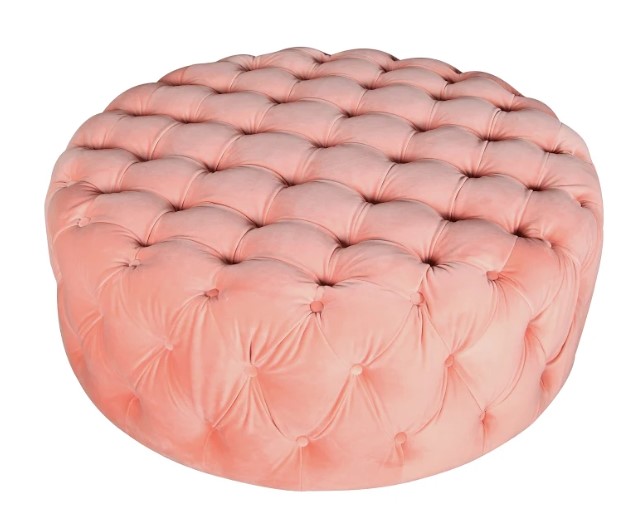 42" X 42" X 16" Pink Polyester Round Tufted Ottoman