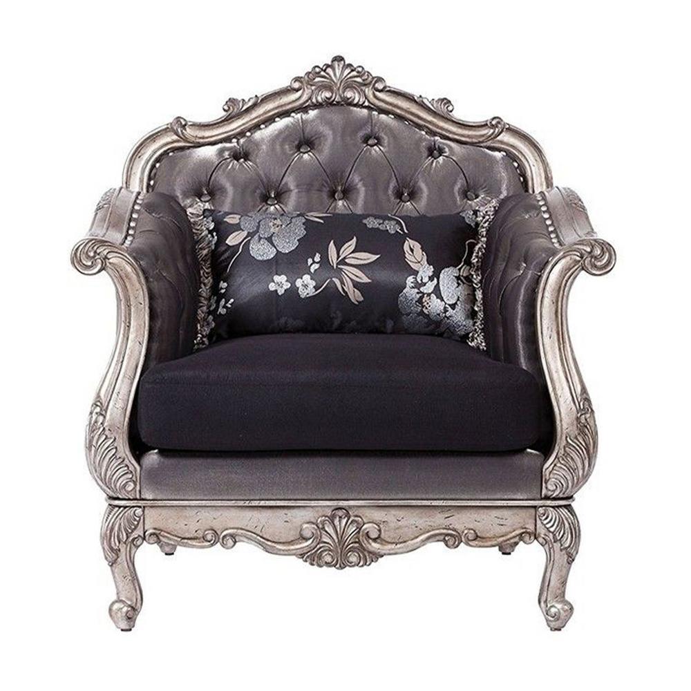 40" X 37" X 43" Silver Gray Fabric Chair & Pillow