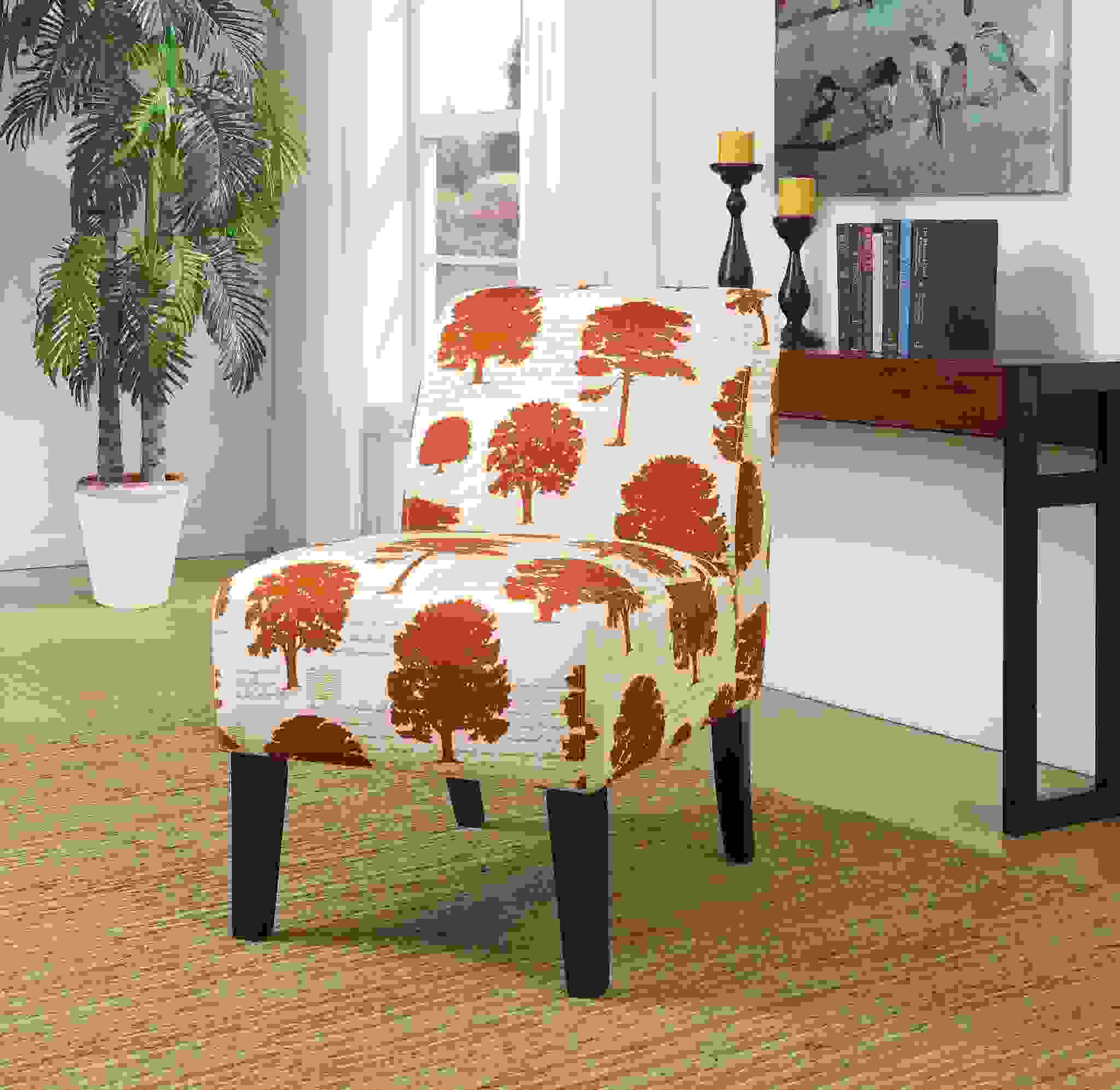 23" X 31" X 34" Tree Fabric Wood Accent Chair