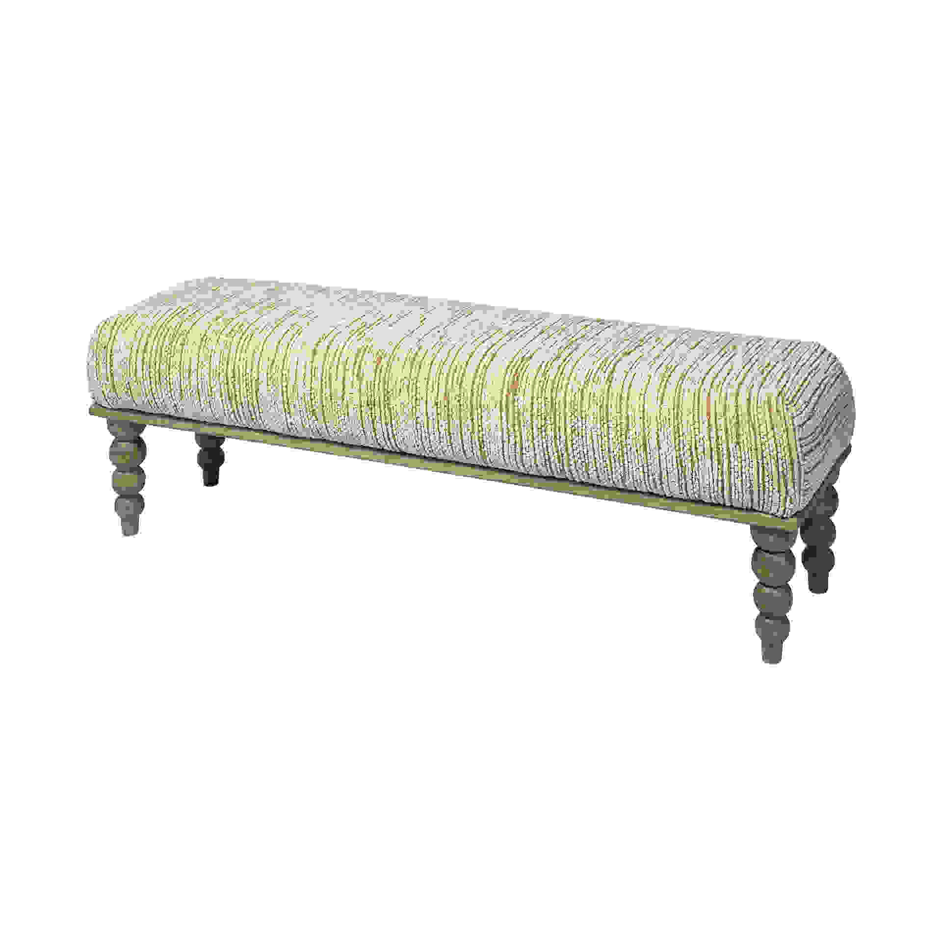 Rectangular Indian Mango Wood/Natural-Brown Polished W/ Upholstered Cream Seat Accent Bench