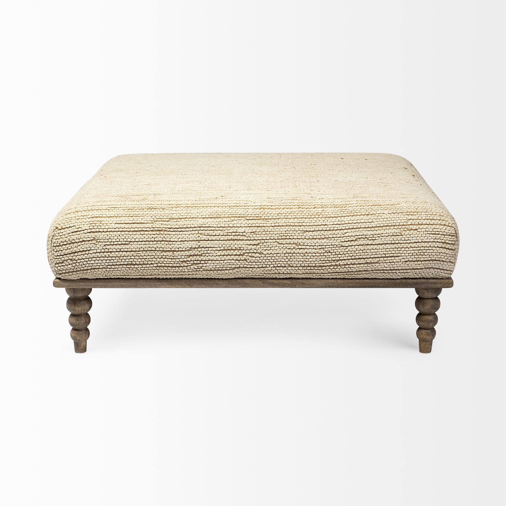 Square Indian Mango Wood/Natural-Brown Polished W/ Upholstered Cream Seat Accent Bench