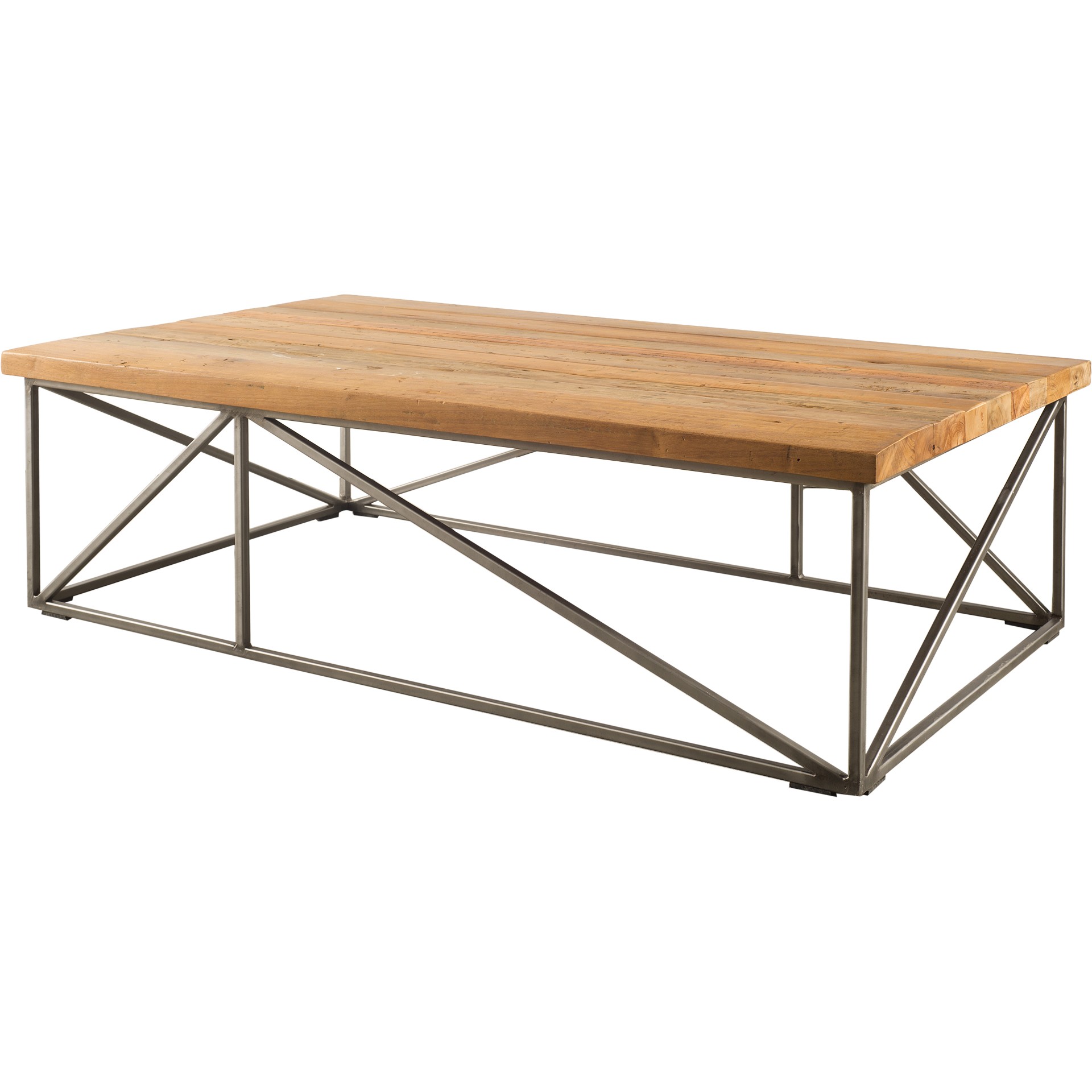 Rectangular Solid Wood Top Coffee Table w/ Black Metal Base