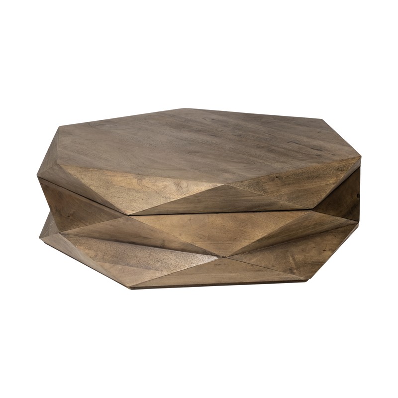 Hexagonal Hinged Solid Wood Top and Base Coffee Table