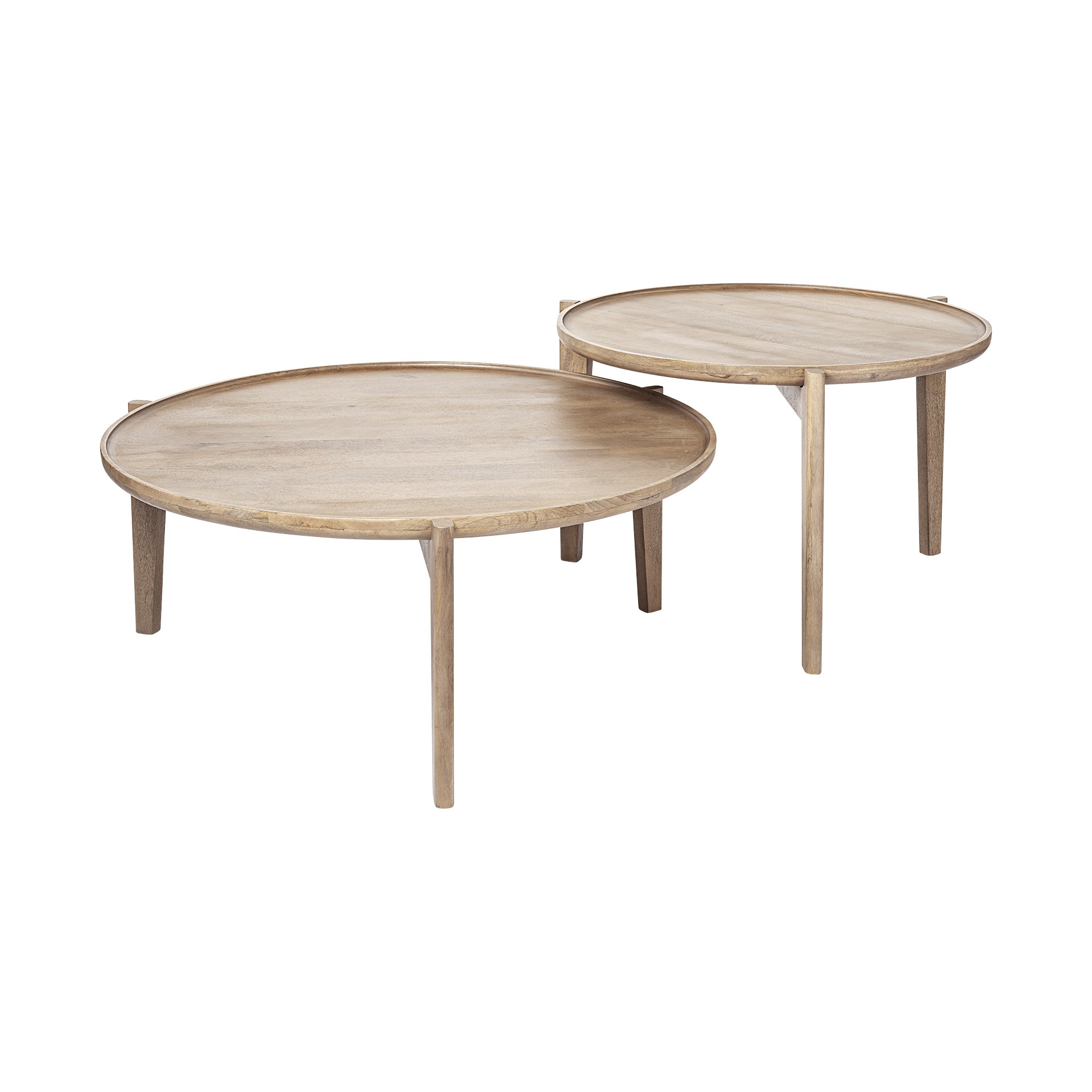 S 2 39.5" & 31.25" Round Solid Wood Nesting Coffee Tables