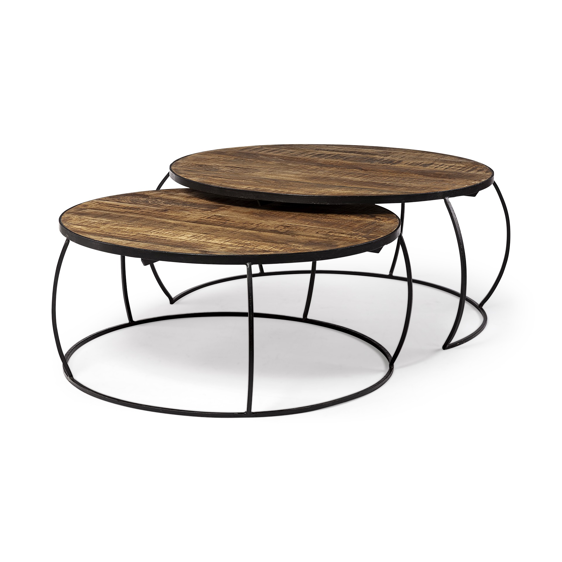S/2 41" & 38" Round Wood Top Nesting Coffee Tables