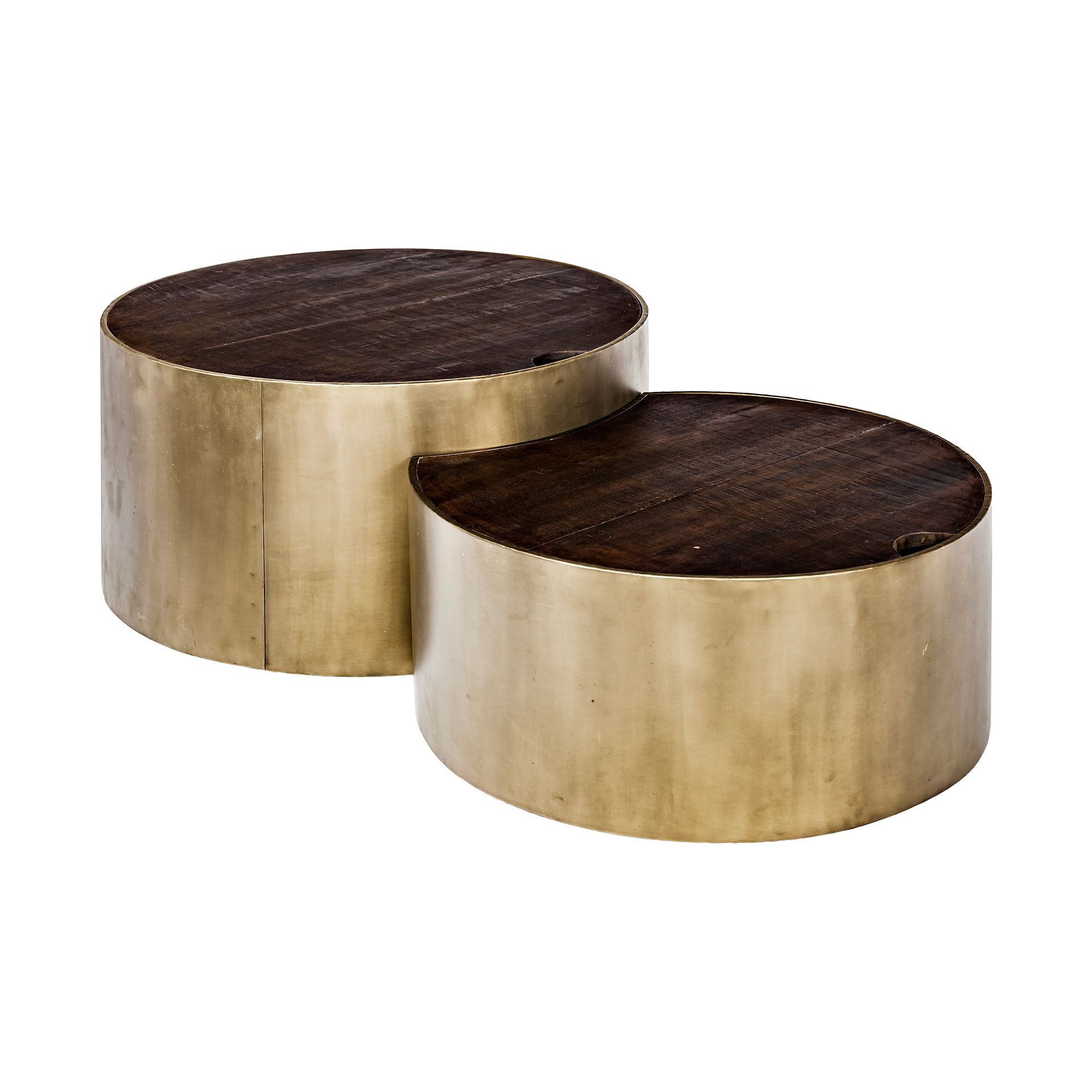 S/2 39.5" & 31.25" Round Wood Nesting Coffee Tables