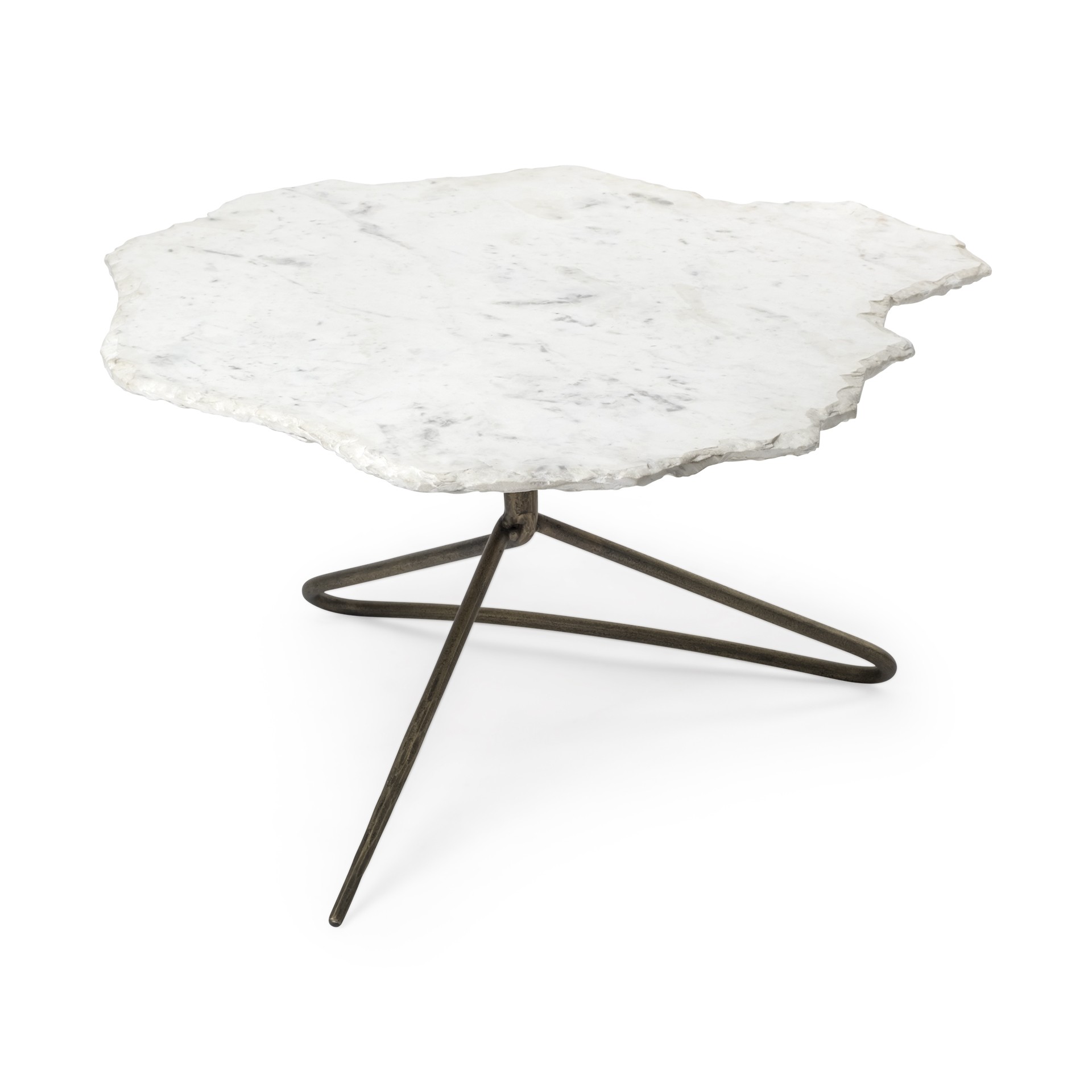 Irregular White Marble Top and Gold Metal Base Coffee Table