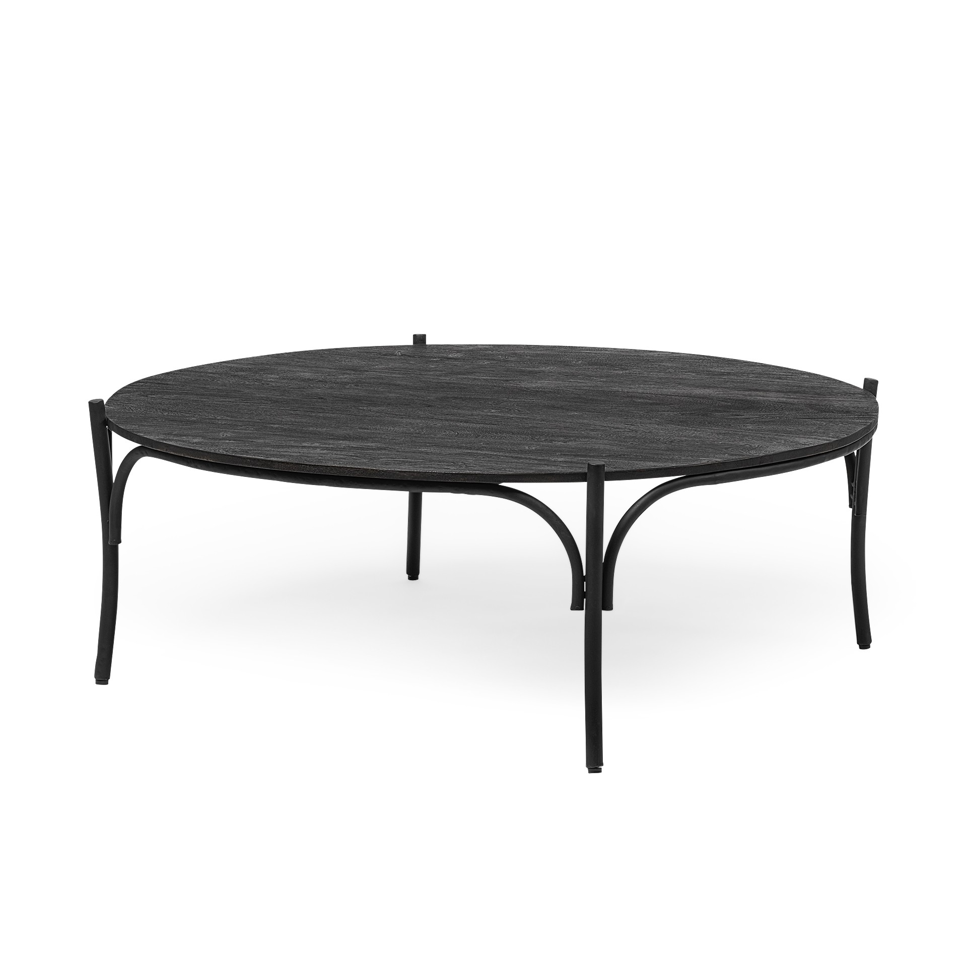 50" Round Black Wood Top and Black Metal Base Coffee Table