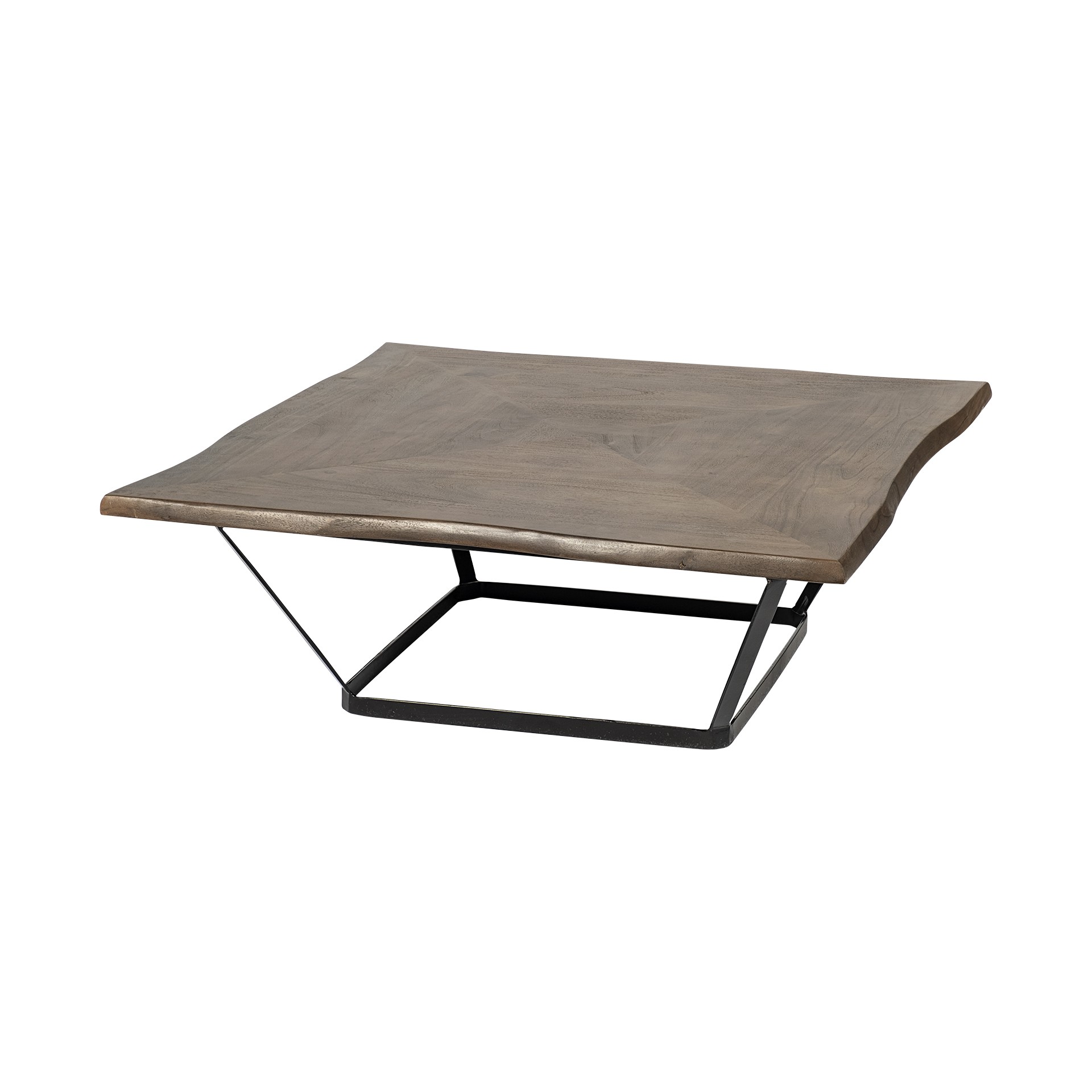 Square Solid Wood Top and Black Metal Base Coffee Table