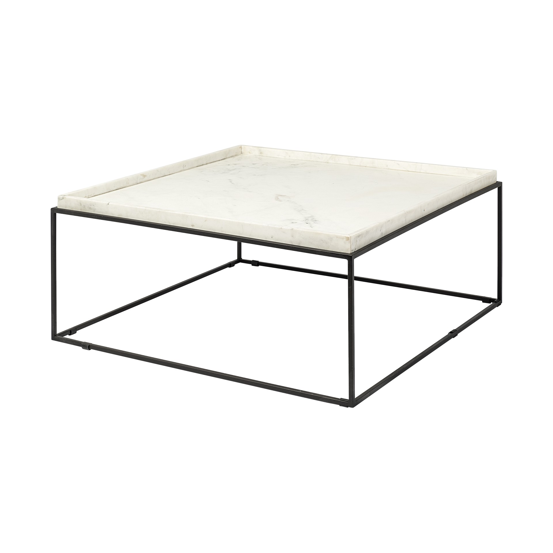 Square White Marble Top and Black Metal Base Coffee Table