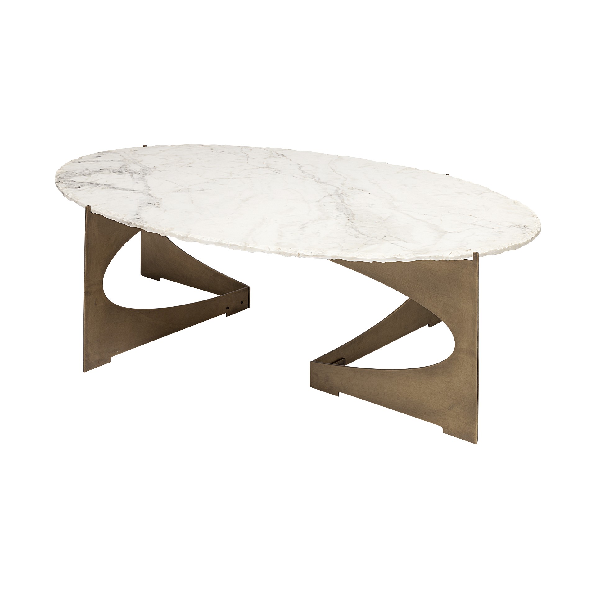 Oval Marble Top and Gold Metal Base Coffee Table