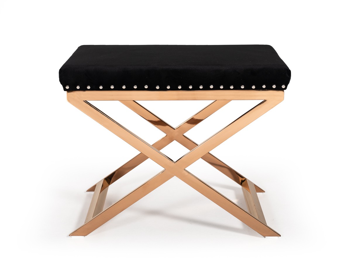 Modern Black Velvet with nailhead trim and Rose Gold Stool