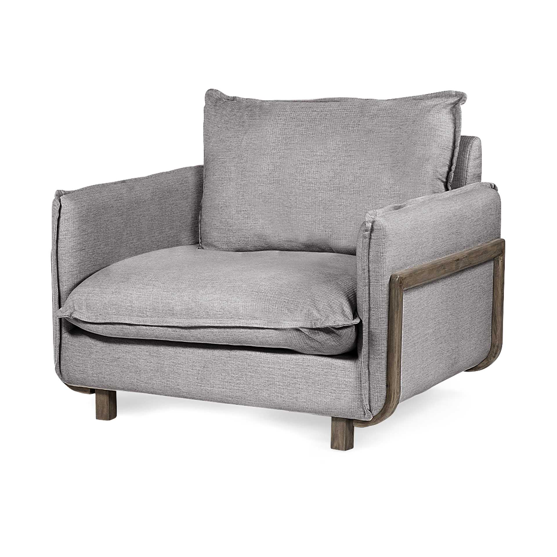 Gray Upholstered fabric Seating Wide Accent chair w/ Solid Wooden Frame and Lumbar Pillow