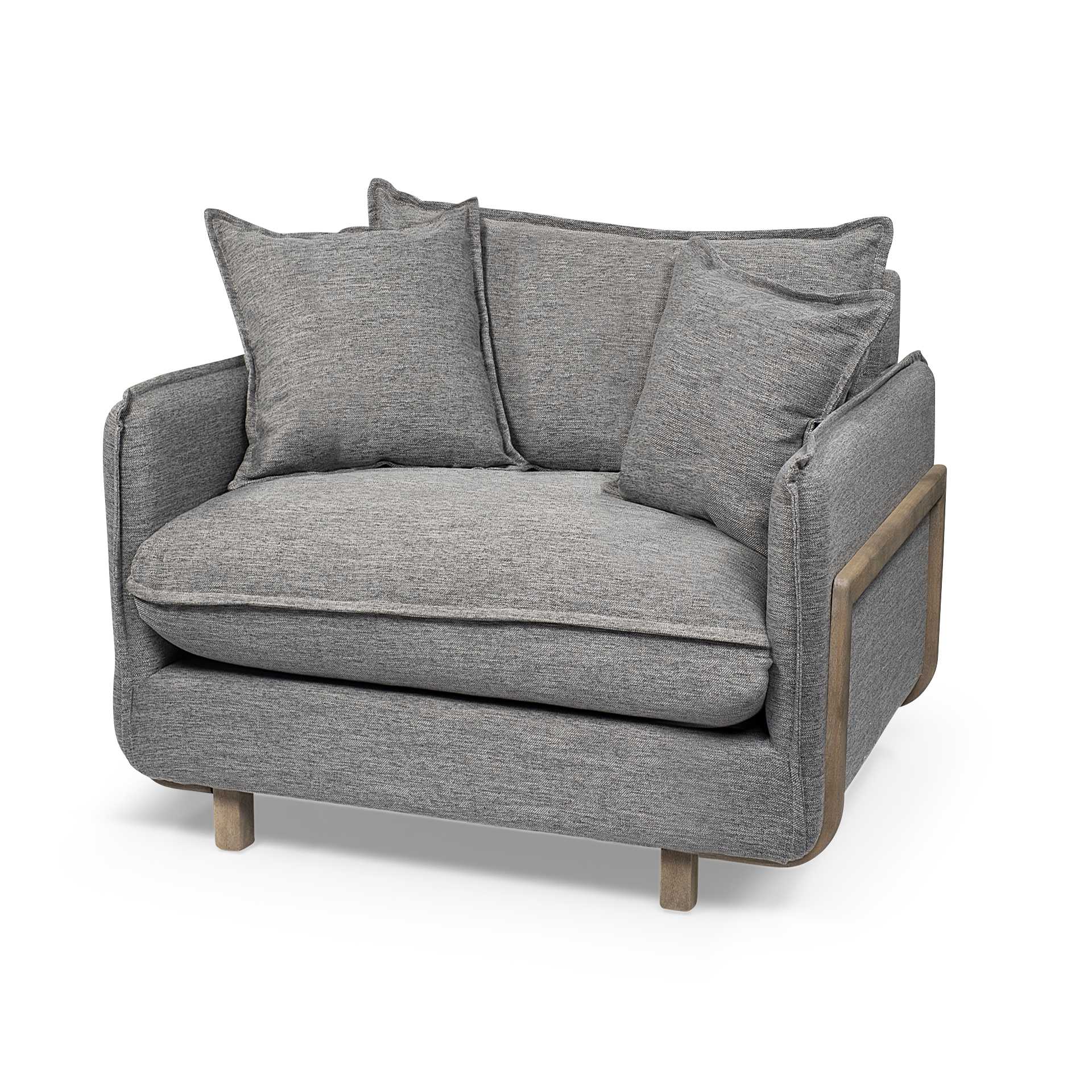 Castlerock Gray Upholstered Fabric Seating Wide Accent chair w/ Wooden Frame and Lumbar Pillow