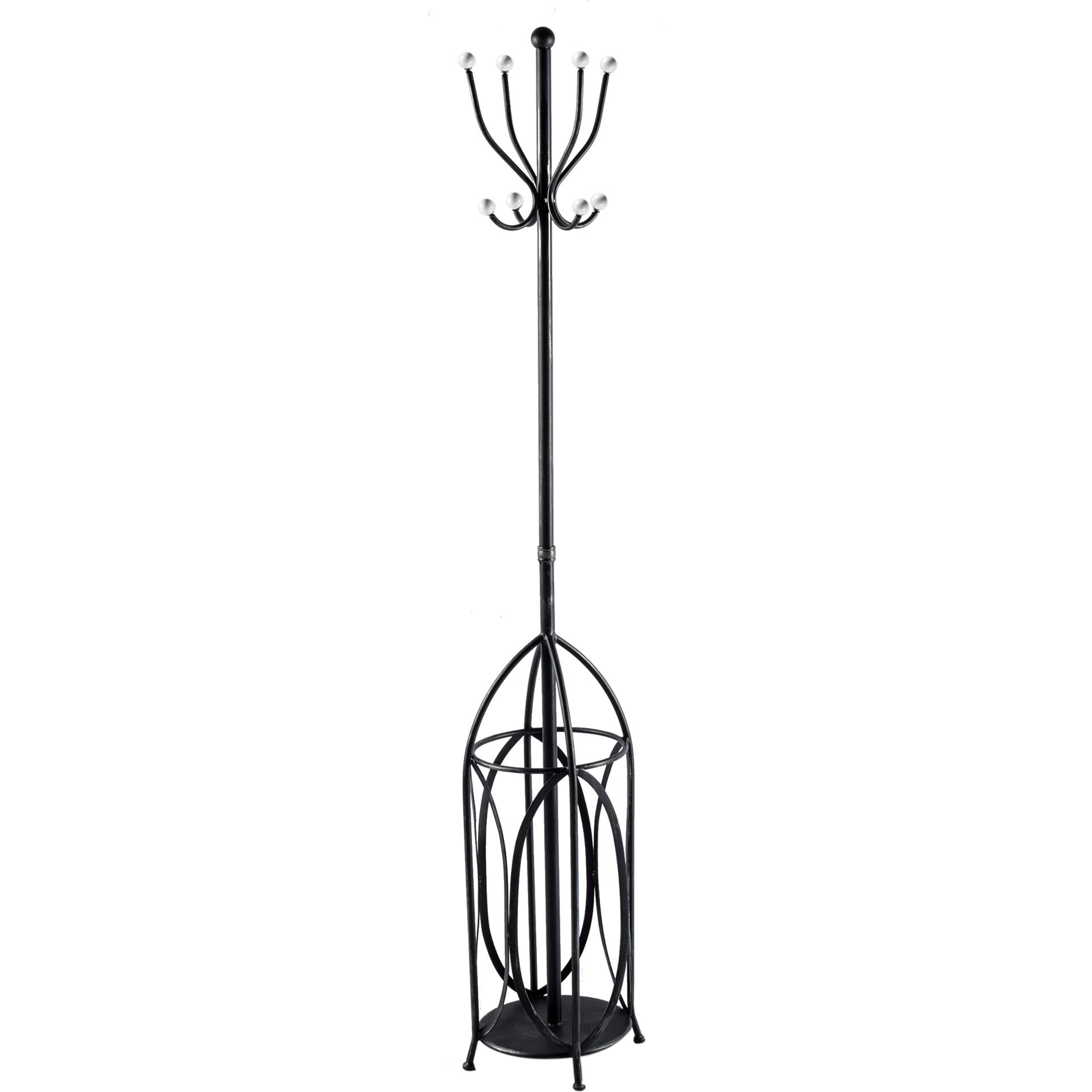 Black Iron White Accent Coat Rack w/ Umbrella Storage