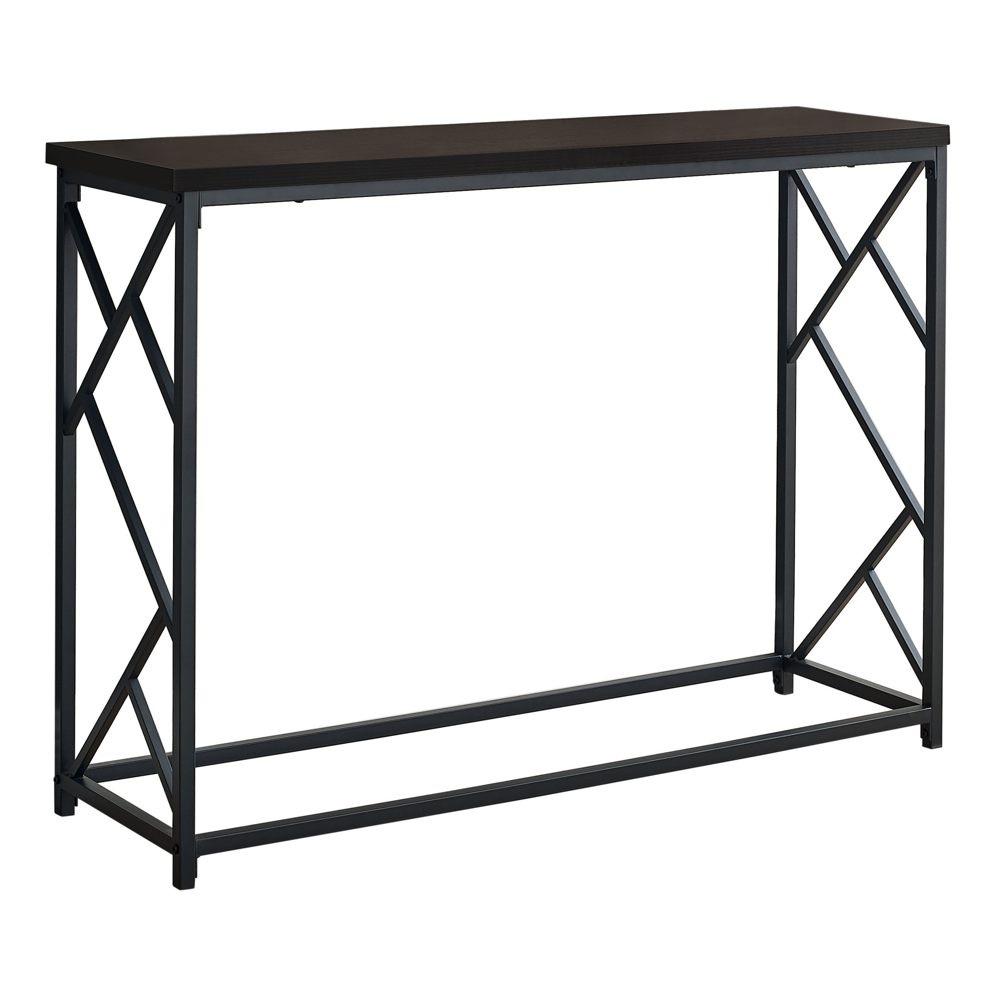 44" Rectangular EspressowithBlack Metal Hall Console Accent Table