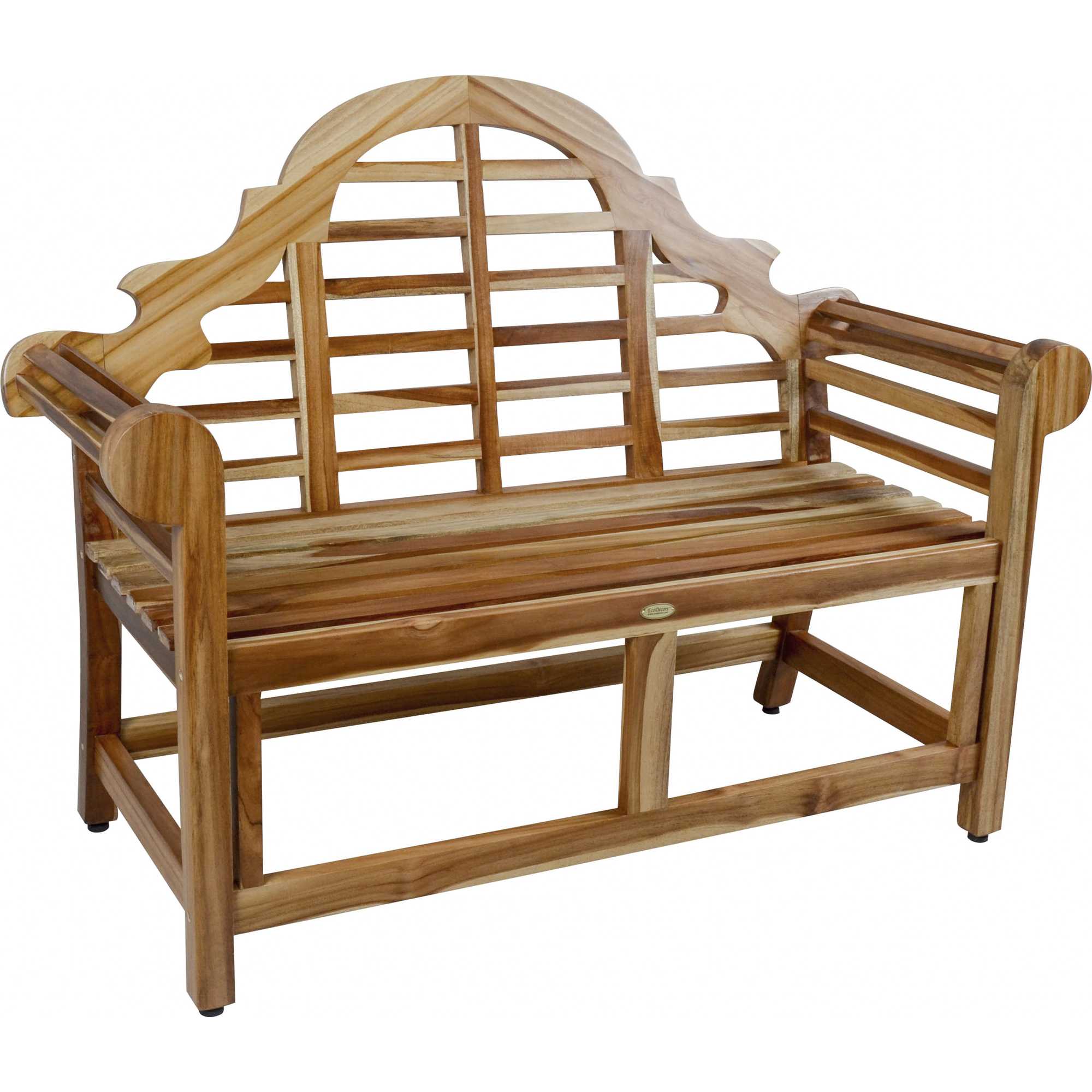 Compact Teak Outdoor Bench w/ Crown Design in Natural Finish