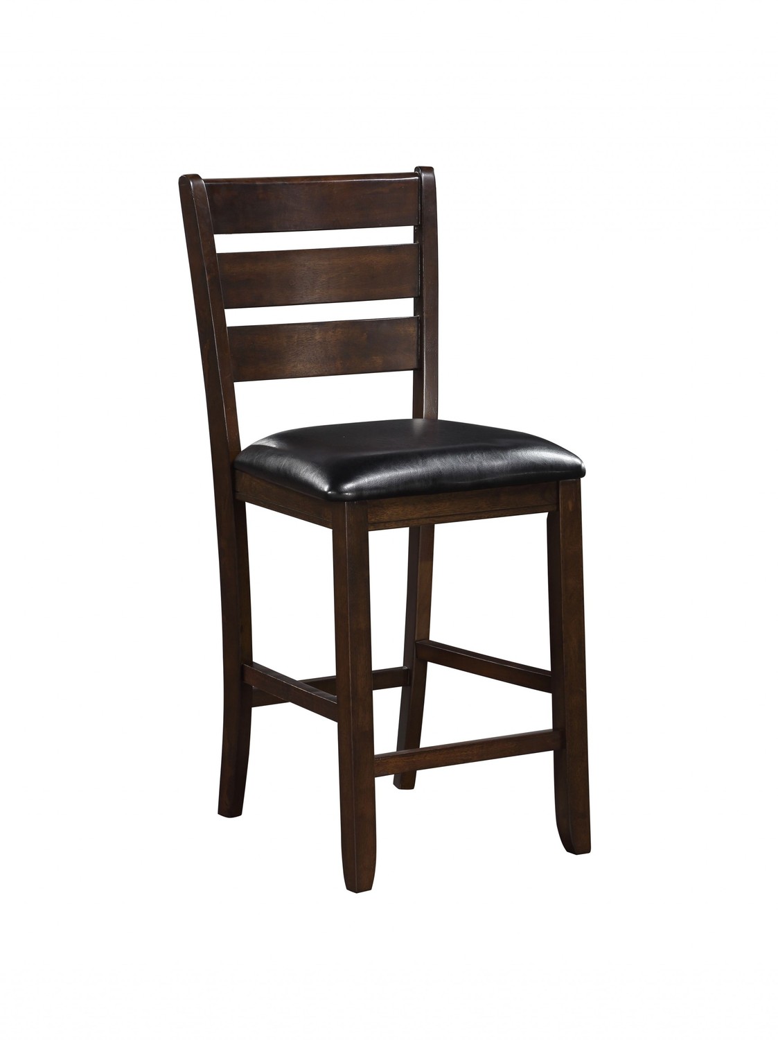 Set of 2 - 41" Dark Wood Finsh and Black Faux Leather Ladder Back Counter Height Chairs