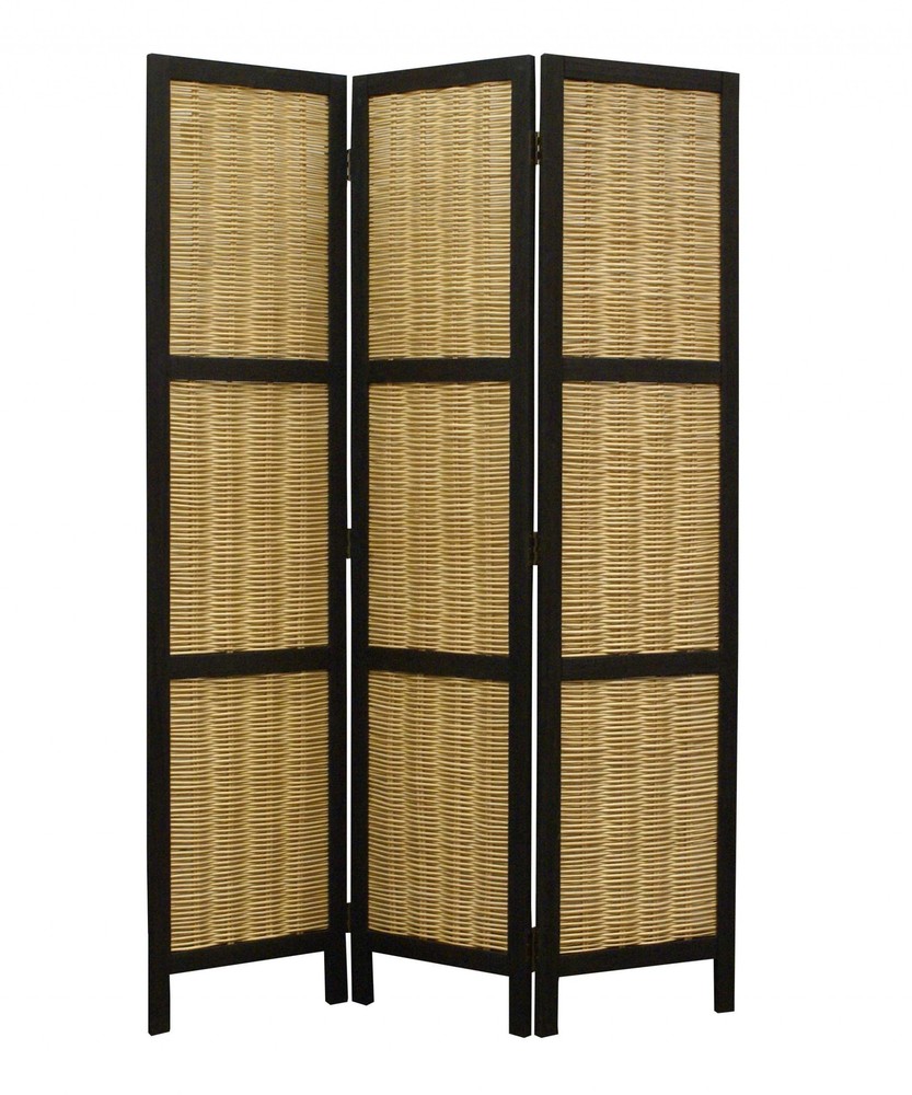 Dark Brown and Natural Willow 3 Panel Room Divider Screen