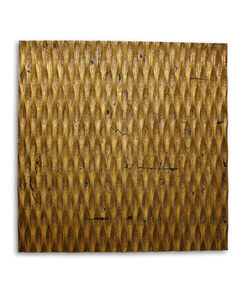 Raw Wood Look Gold Finish Square Wall Art