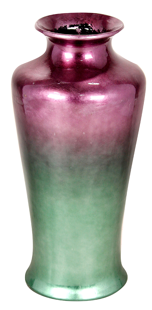 7" X 7" X 24.5" Purple And Aqua Ceramic Foiled and Lacquered Ceramic Floor Vase