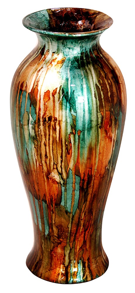 Mia Turquoise Copper And Bronze Ceramic Foil and Lacquer Vase