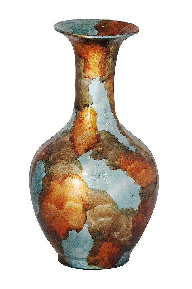 Greer Copper Gold and Aqua Foil and Lacquer Ceramic Vase